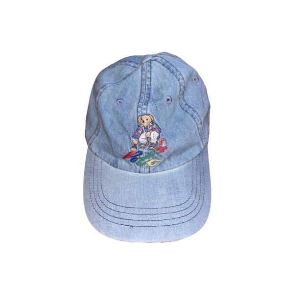 Polo Ralph Lauren Light Wash Blue Denim Polo Bear Preppy Bear Baseball Cap Hat - Picture 2 of 7